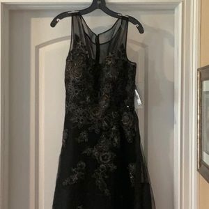 Teri Jon cocktail black with silver flowers dress